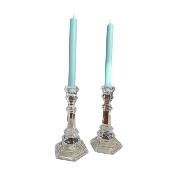 TIFFANY & CO American Pair of Crystal Plymouth Candlesticks Candle Holders 8” H - Picture 2 of 6